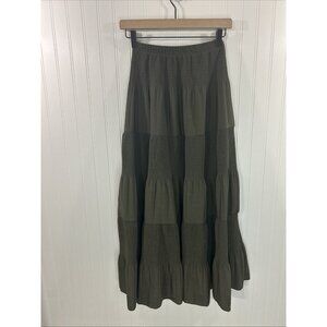 Nashalyly Women Small Green Long Skirt Elastic Waist